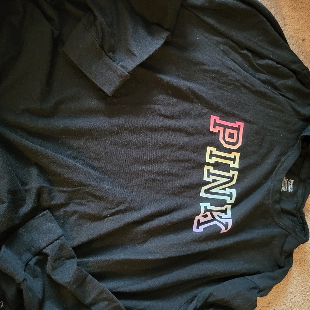 Victoria's Secret PINK rainbow logo ls tee